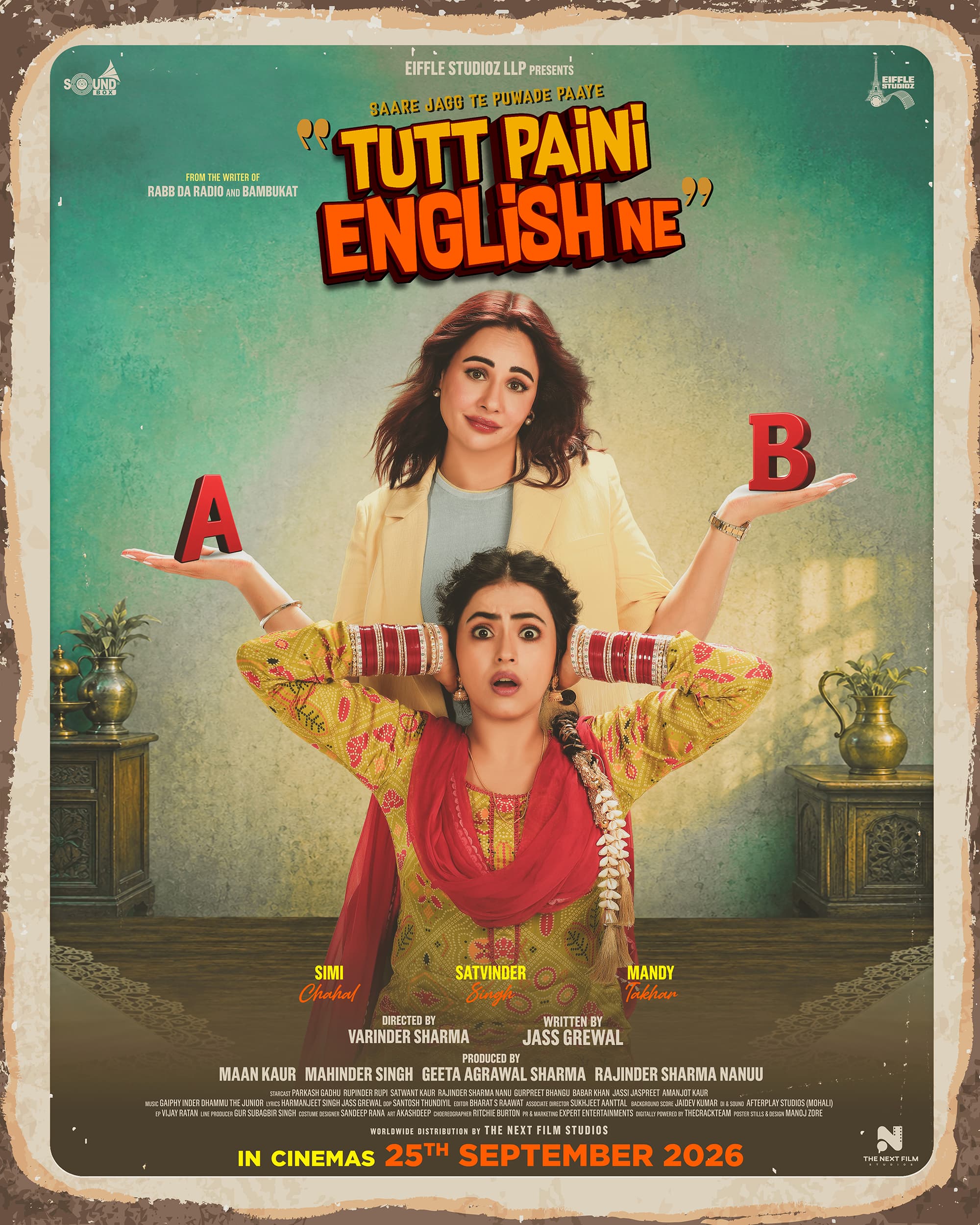 Tutt Paini English Ne Punjabi movie poster featuring Simi Chahal and Mandy Takhar